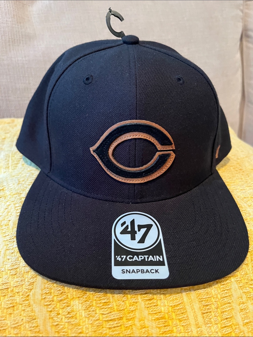 47 Captain Snapback Hat - Black with Brown Cincinnati Reds Patch